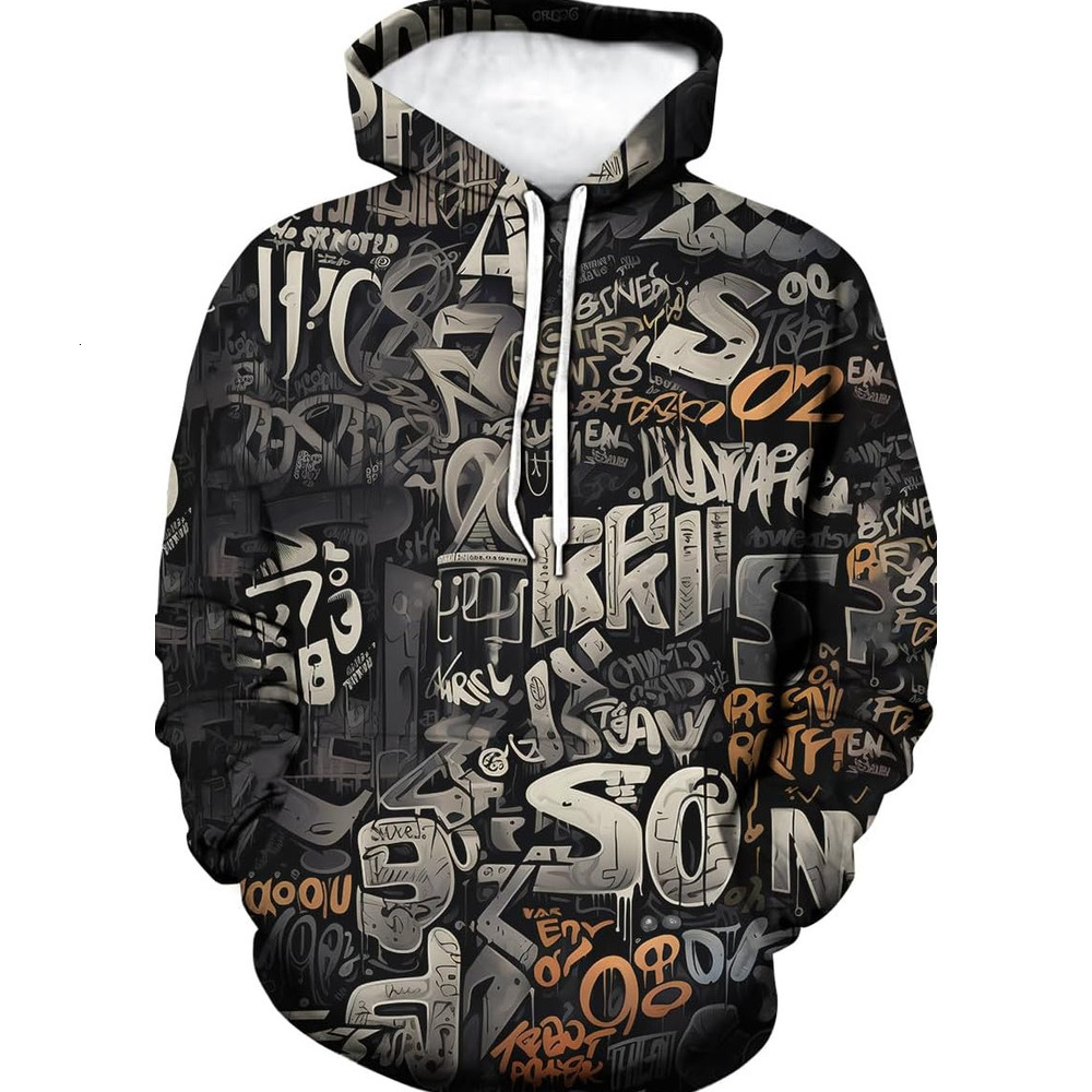 Hoodie for Mens Womens Male artist street letter graffiti logo hooded sweatshirt hooded 3D printed graffiti pattern sweatshirt pullover Graphic Cool C