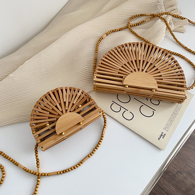 Semicircle Bamboo Small Crossbody Shoulder Bags With Handle For Women 2021 Summer Branded Luxury Beach Handbags