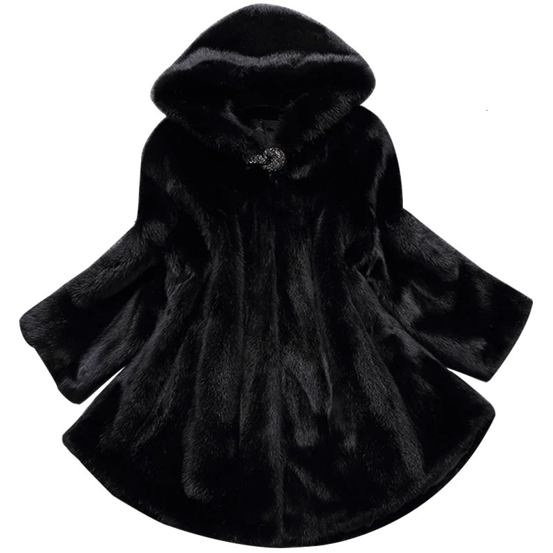 Lautaro Winter Black Warm Thick Fur Soft Artificial Mink Coat Womens Elegant Fluffy Jacket with Hood 4xl 5xl 6xl 7xl 241107