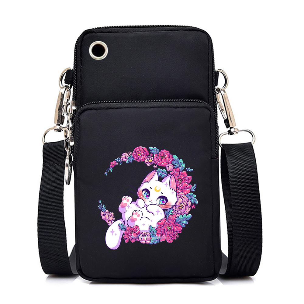 Women Mini Mobile Phone Bag Just A Girl Who Loves Cats Print Small Crossbody Bags Tote Purse Wallet Shoulder Bag Teen Handbags