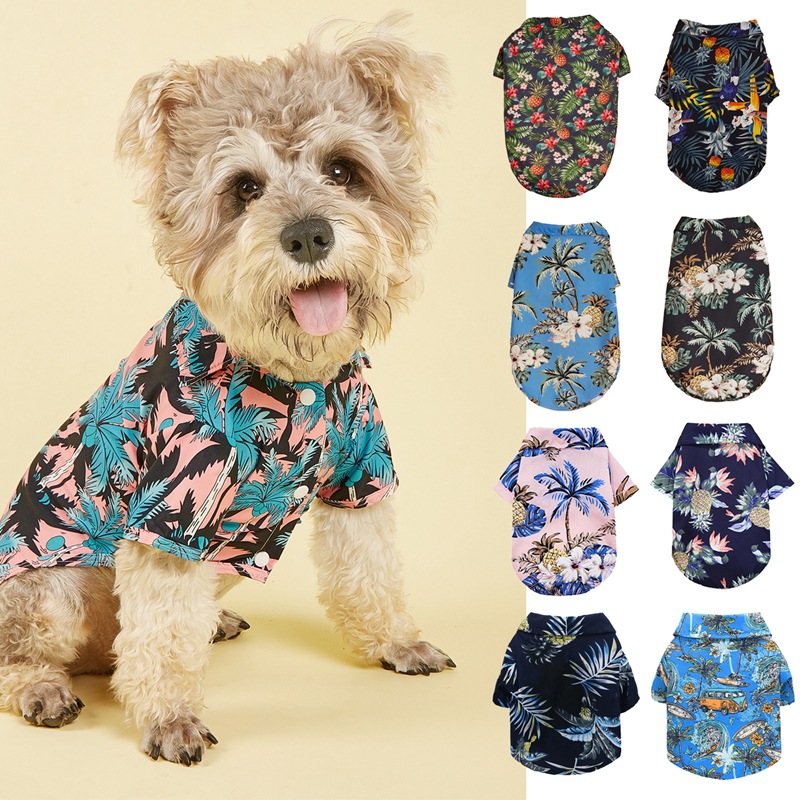 Hawaiian Dog Shirt Summer Breathable Pet Clothes Dog Sweatshirts Cool Coconut Tree Pineapple Beach Dog Shirts for Small Medium Large Dog Cat Cute Dog 