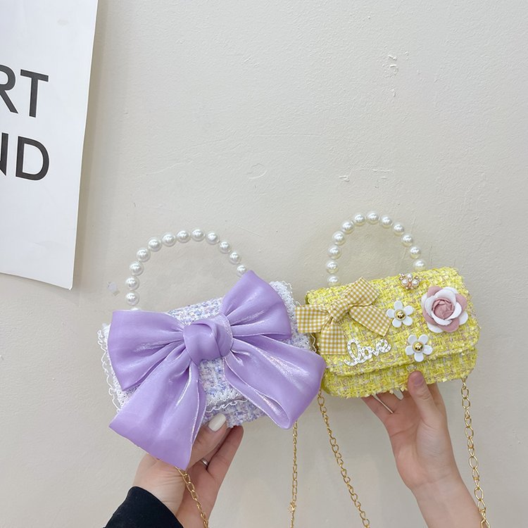 New Korean Style Pearl Kid's Handbag Bow Princess Shoulder Messenger Bag Accessories Parent-Child Bag