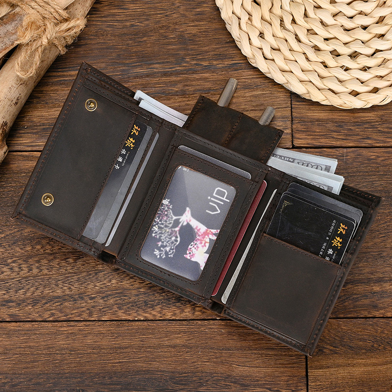 Cowhide Short Wallet Luxury Brand Men 2023 Clip Purse Wallet Chain Male Card Holder Genuinie Leather Coin Purse Dropshipping