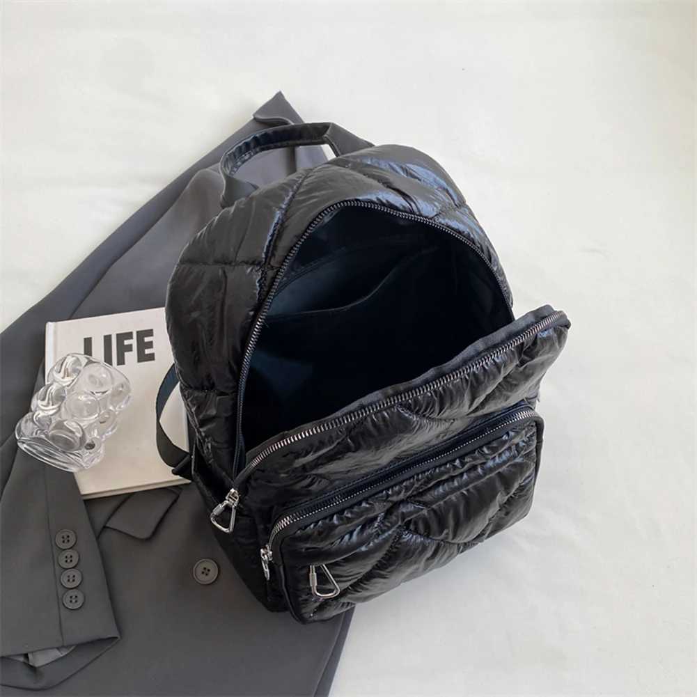 Large Quilted Cotton Padded Backpack Nylon Rhombic Lattice Ladies Knapsack Fashion Winter Casual Portable Soft for Female Girls 241107