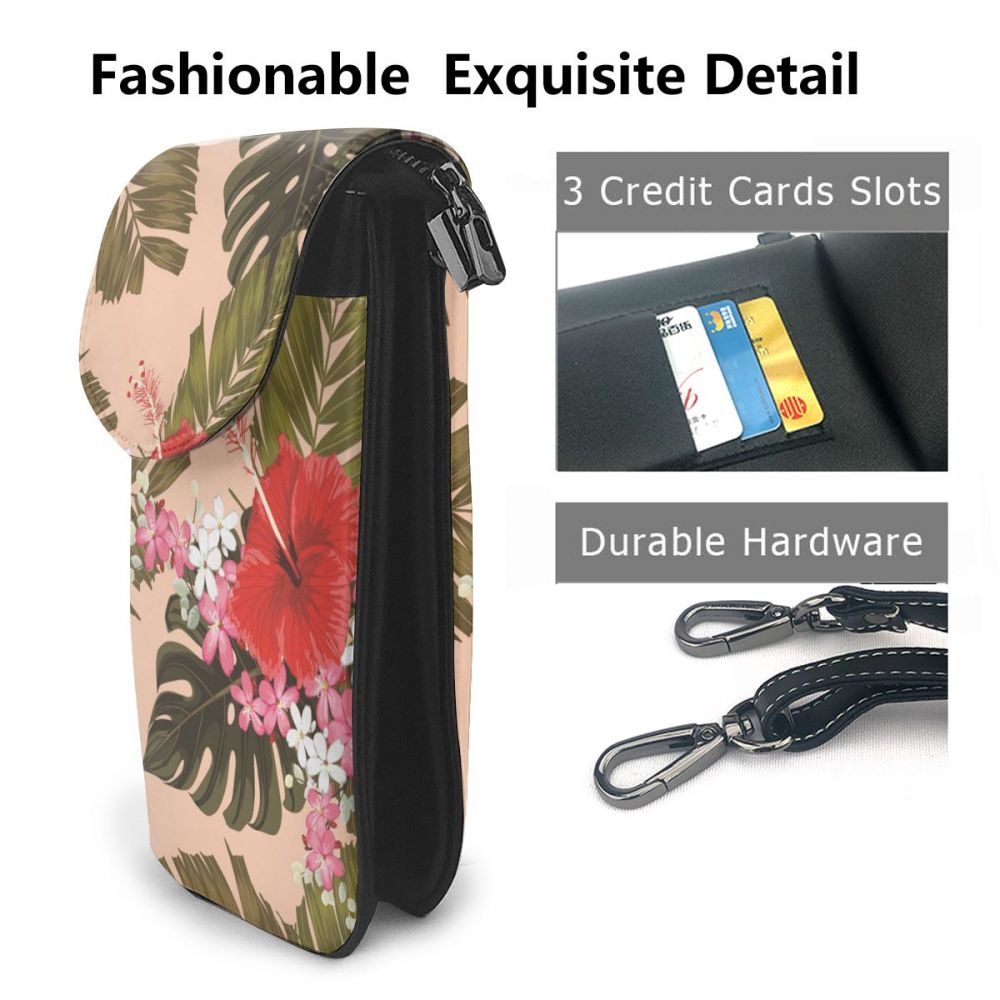 Soft Leather Crossbody Cell Phone Shoulder Bag Palm Leaf Cellphone Bag Daily Use Card Holder Mini Shoulder Bag for Women Wallet