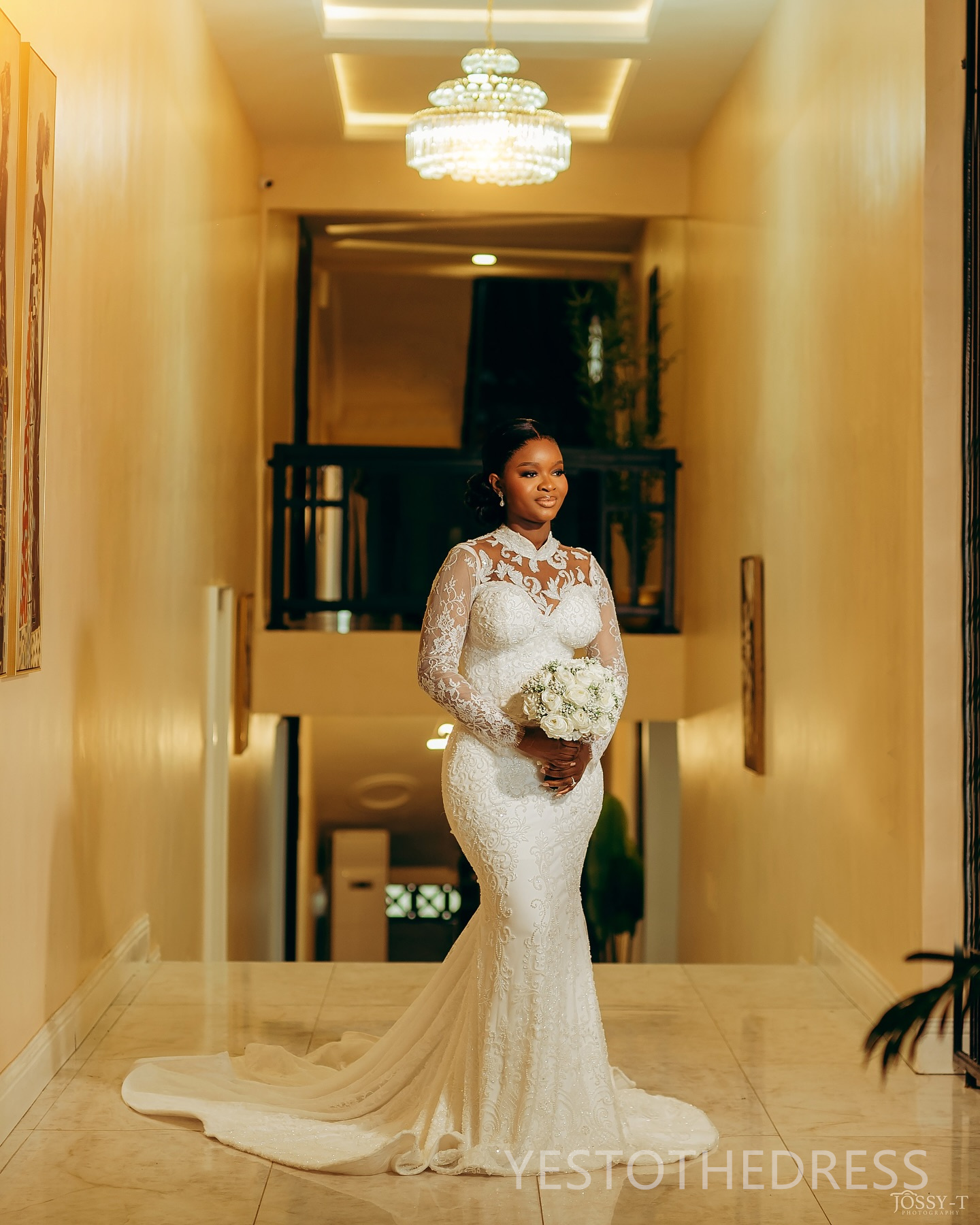 2024 Plus Size Wedding Dresses Bridal Gowns High Neck Long Sleeves Beaded Lace Mermaid Illusion Bridal Gowns For African Black Women D390