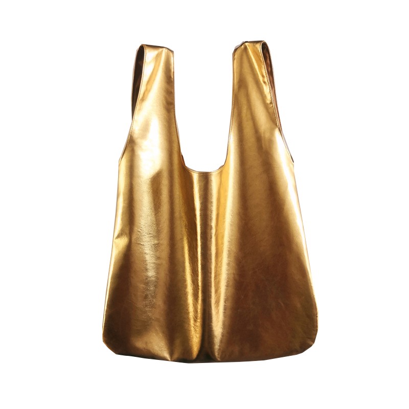 New Estelle Wang Casual Tote Pu Leather Bag Fashion Japanese Handmade Silver Hand Bag Retro Large Capacity Handbag