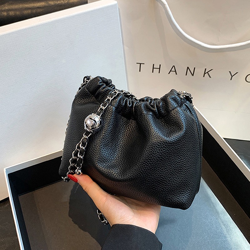 Popular Chain Underarm Bag Female Advanced Sense Cloud Fold Bag Female Bag PU Single Shoulder Crossbody Bag Gold Ball Chain