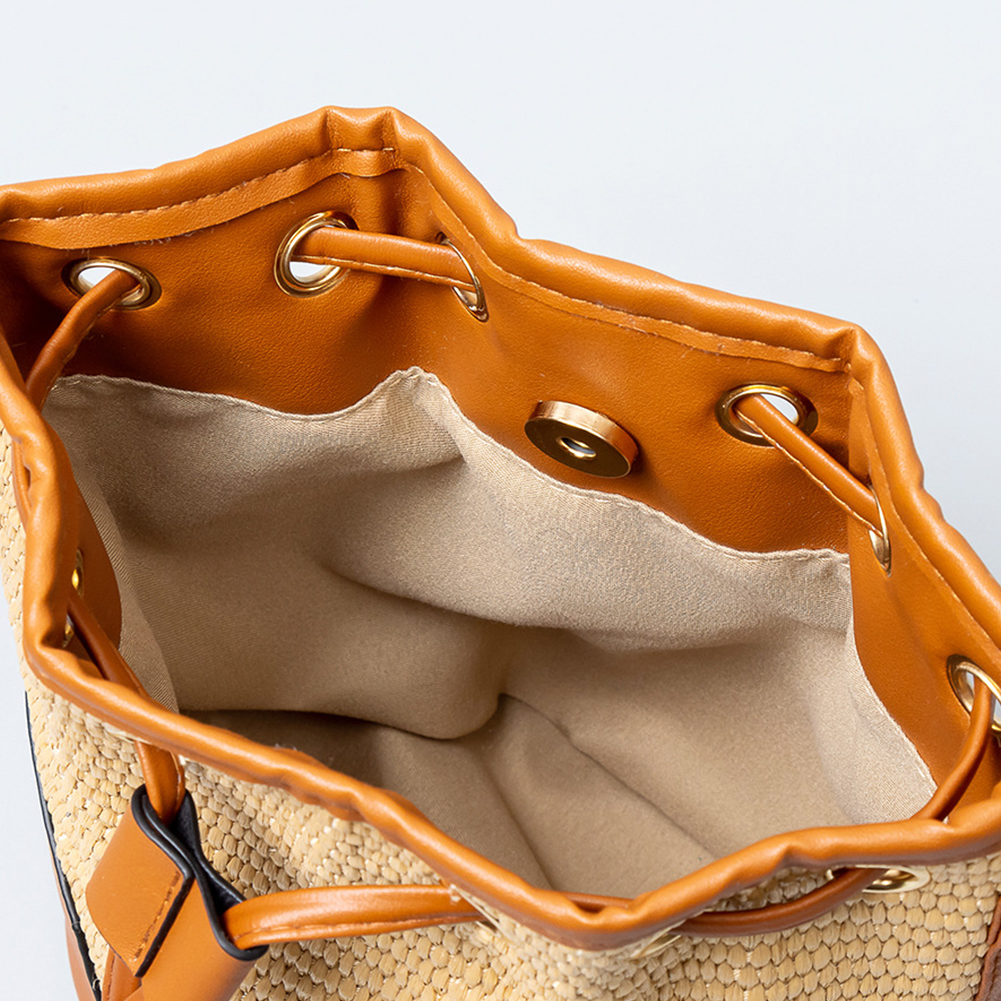 Women Trendy Messenger Bag Drawstring Straw Woven Bucket Bag Handmade Satchel Bag Large Capacity Bohemian for Outdoor Travel