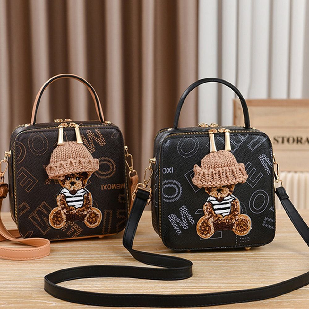 Cute Cartoon Bear Shoulder Bags Simple PU Leather Crossbody Messenger Bag Women Female