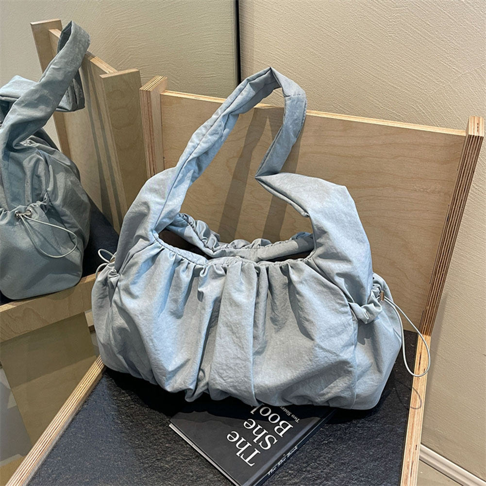 Women Casual Handbag Large Capacity Cloud Pleated Shoulder Bag Chic Hobo Bag Solid Color Armpit Bag Travel Bucket Bag for Women