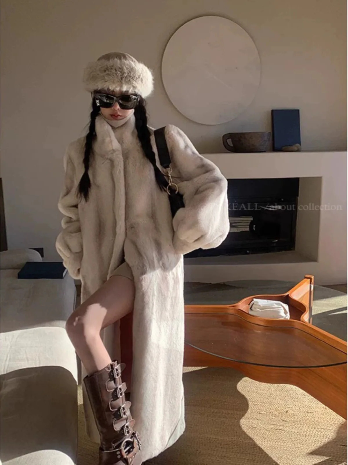 Fur faux mink coat standing collar fur leather jacket warm coat fashionable womens winter coat gradient stripes high-quality 241107