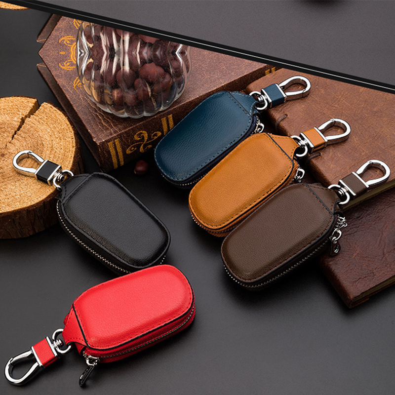 Car Keychain Covers Men Key Holder Leather Car Key Fob Shell Case Cover Holder Bag Pouch Wallet Protector Keychain Organizer