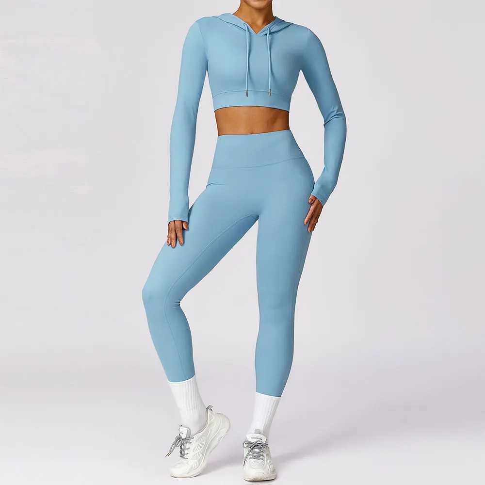 Women's Tracksuits 2pcs Seamless Yoga Set Gym Clothes Sportswear Yoga Suit For Women Tracksuit Fitness Long Sleeve Crop Top Sports Bra Gym Leggin