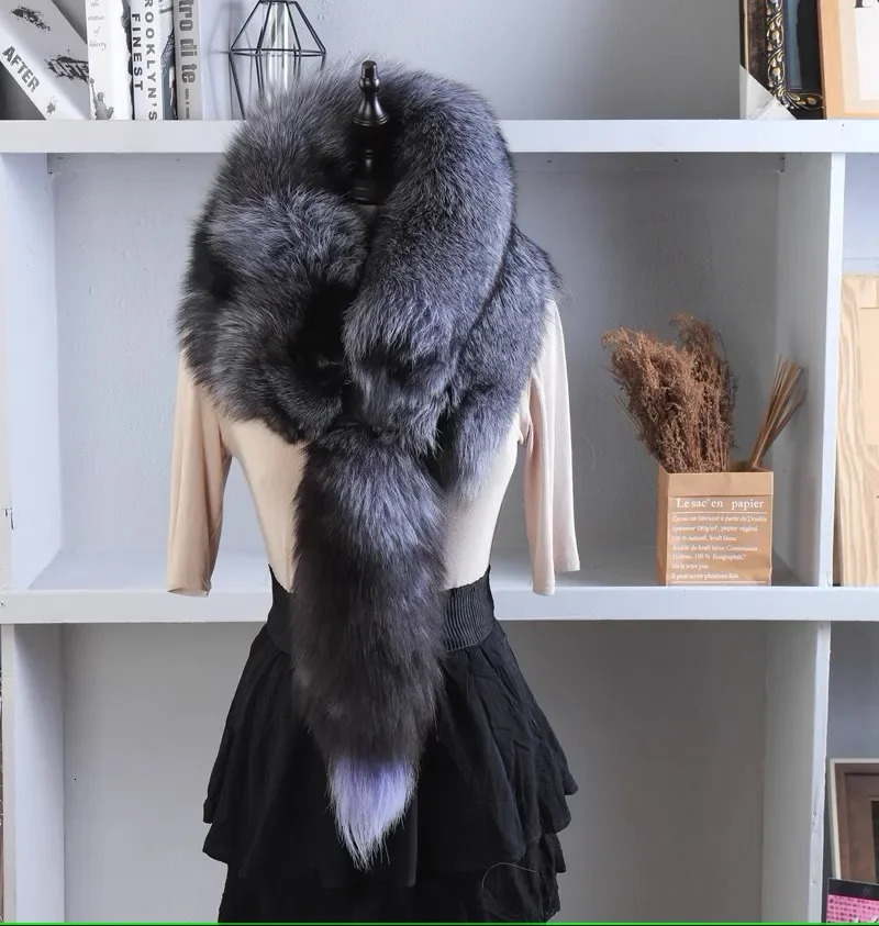 Party Real Fox Fur Scarves Natural One-Piece Fox Fur Collar Warm Soft Real Fox Fur Scarf Women Men Jackets Hood Shawl 241107