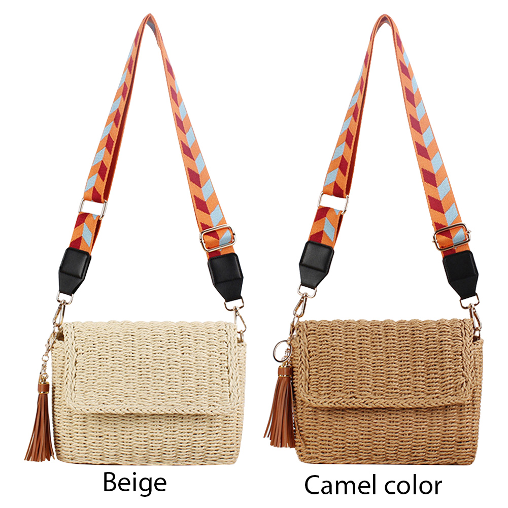 Women Retro Straw Handbag Large Capacity Straw Crossbody Bag Solid Color Weaving Satchel Bag Ladies Summer Daily Bag