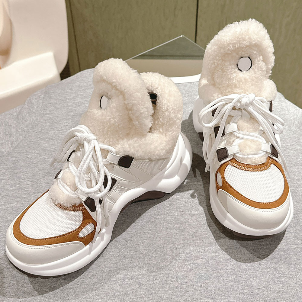 Luxury designer womens snow sneakers autumn winter arch bridge sports shoes Platform Lace up Sneakers Warm Shearling lining high quality size 42 35