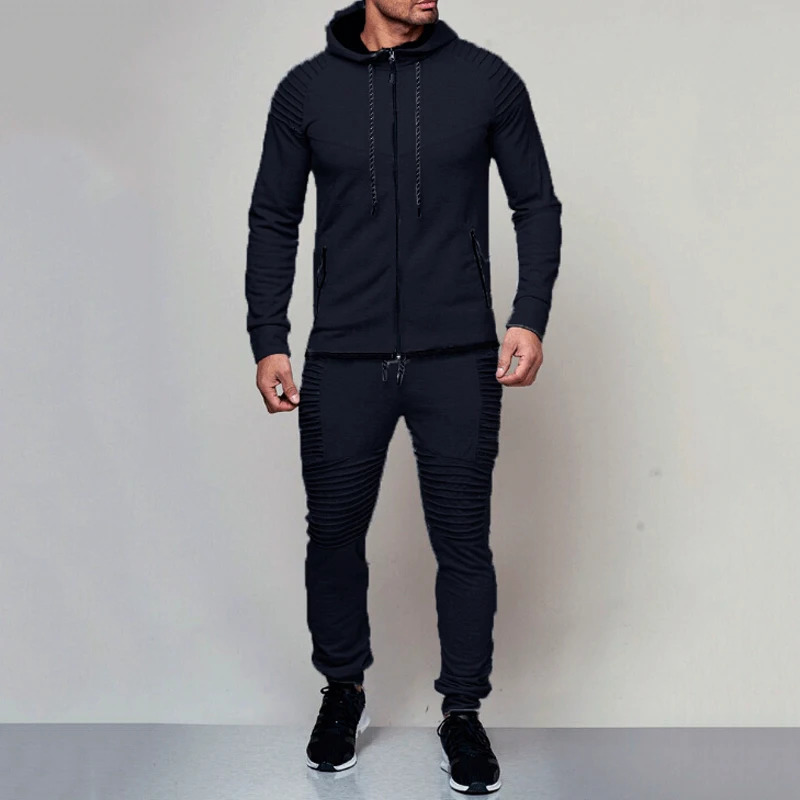 Men Tracksuit Sport 2PCS Set Casual JacketPants Jogging Athletic Trainer Solid Cotton Suit Runing Wear Mens Sport Suit 241107