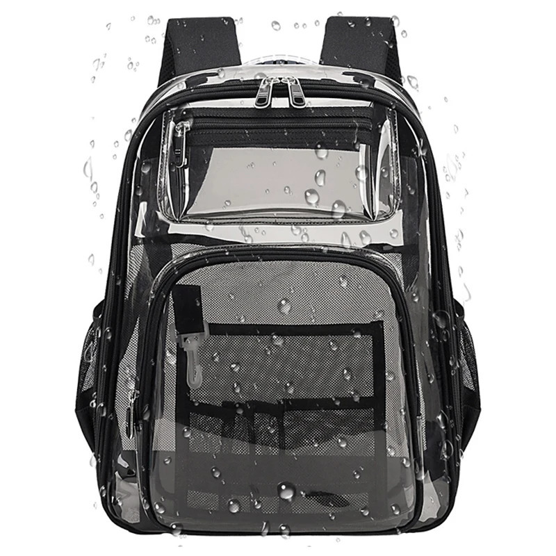 Large capacity womens transparent waterproof PVC backpack unisex student view backpack with reinforced strap 241106