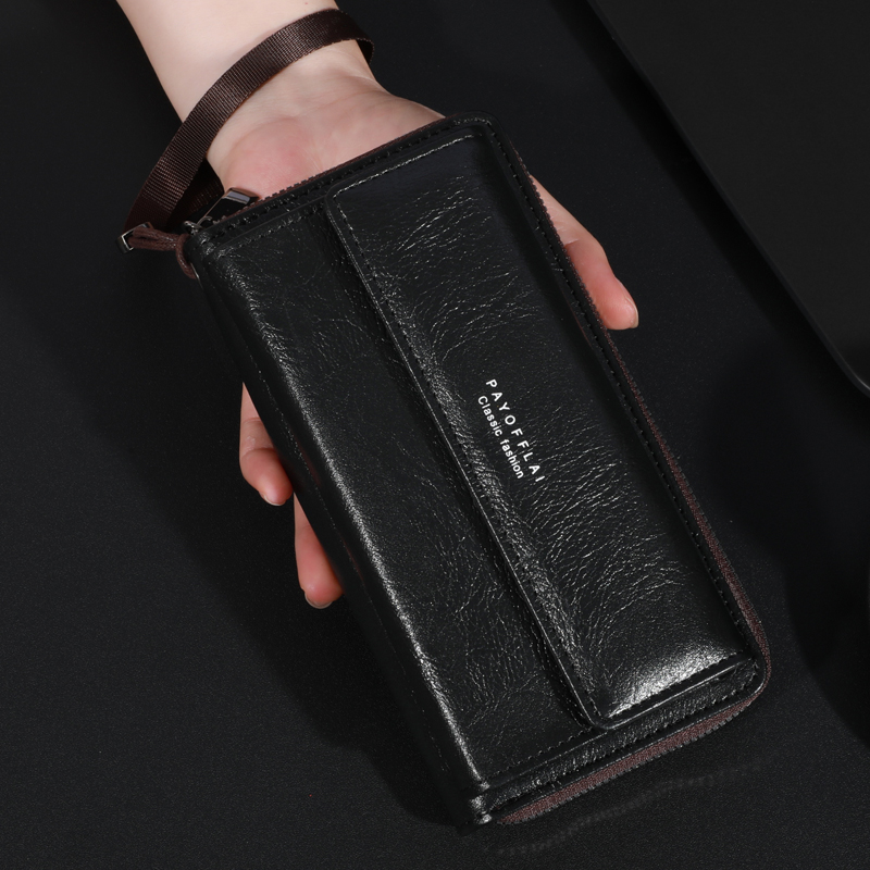 PT048,Men's PU Zipper Handbag Large Capacity Long Clutch Phone Bag Multi Card Holder Coin Purse Wallet Double Layer
