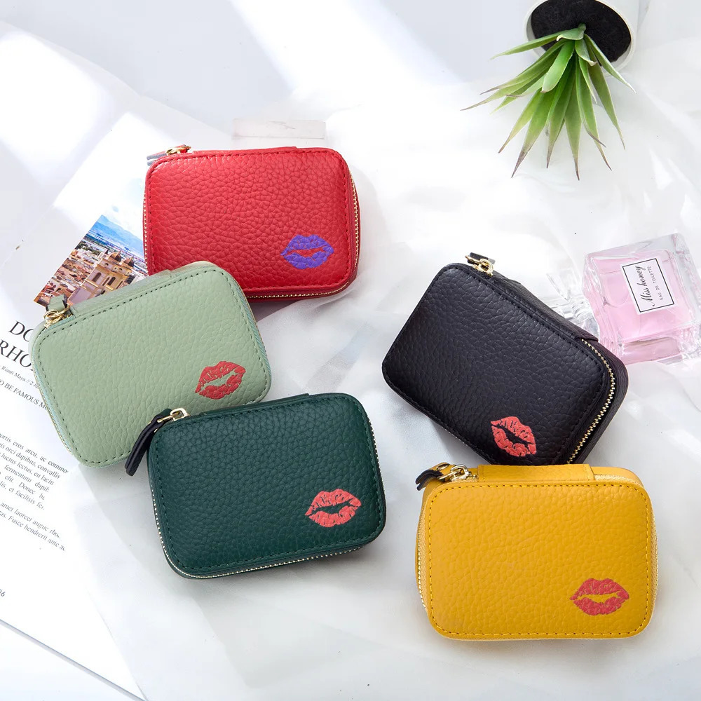 Makeup box lipstick bag leather portable mini makeup bag womens three in one lipstick pouch with mirror pocket 241106