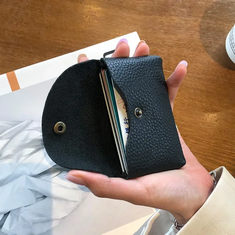 Genuine Leather Mini Envelope Wallet Coin Purse Simple Buckle Cowhide Large Capacity Card Holder Small Change Bag