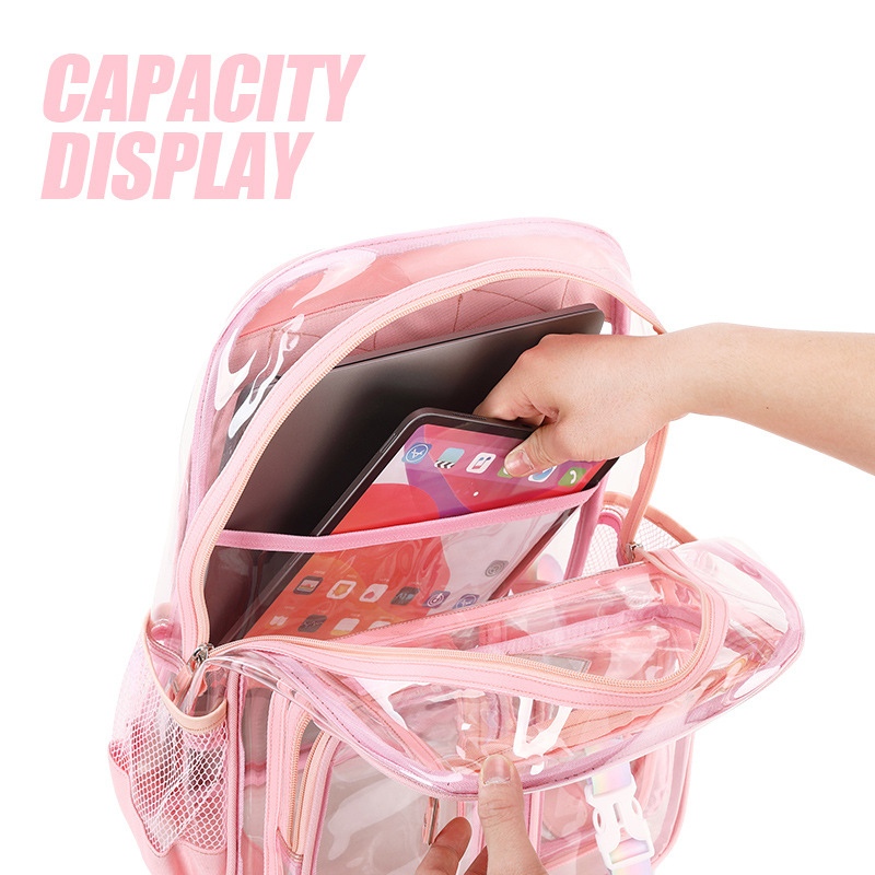 2024 best-selling transparent backpack for boys girls Large capacity nylon waterproof school backpacks book Primary Schoolbags