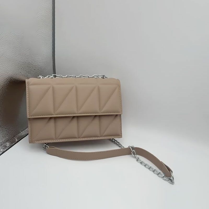 Solid Plaid Crossbody Bags For Women, Chain Decor Fashion Shoulder Bag Ladies For Daily Used