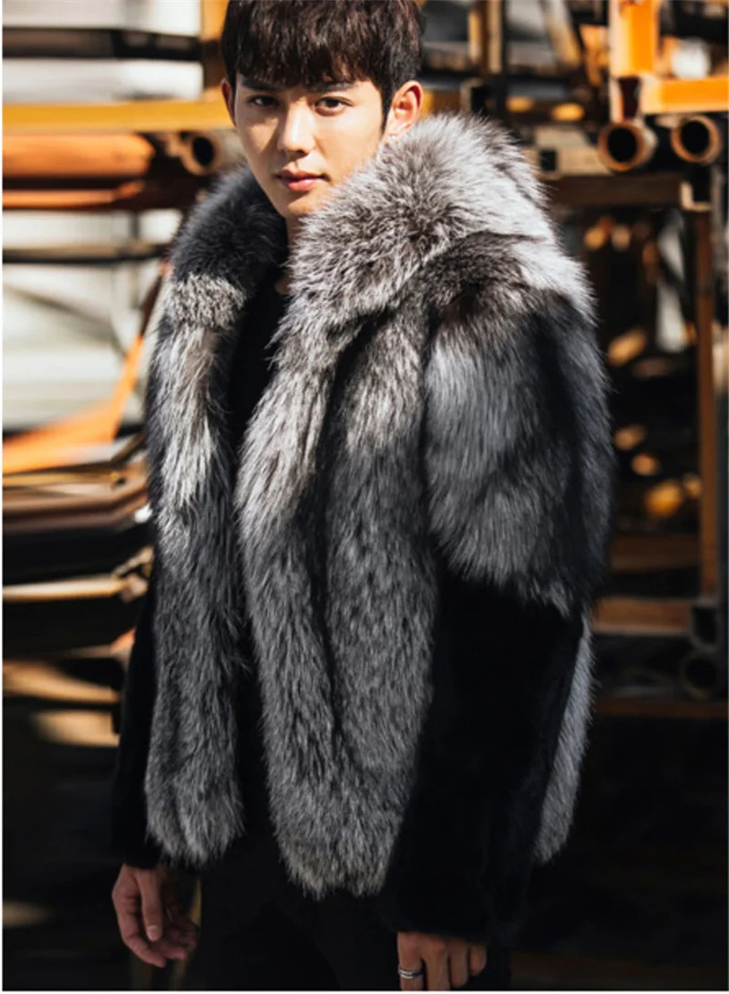 mens jacket silver brown faux mink coat mens winter coat white super warm fur hooded shorts 241107