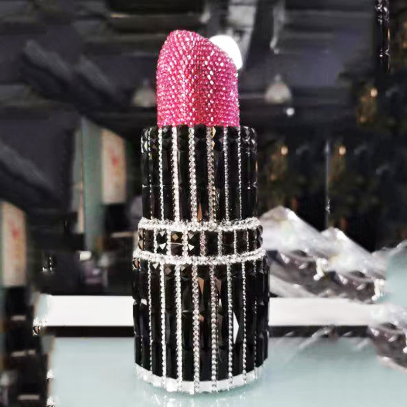 XIYUAN Newest Black Rhinestone Lipstick Shape Women Evening Clutch Purse Fashion Red Crystal Diamond Lady Chain Purses Handbags