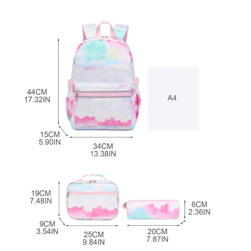 3pcs Nylon School Backpack Set PriGirls School Bookbag with Lunch Box Pencil Teens Girls Schoolbag Travel Backpacks