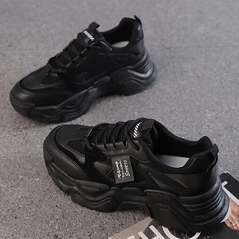 Artificial leather mesh breathable sports shoes, soft thick sole shock-absorbing dad for men and women's running shoes .