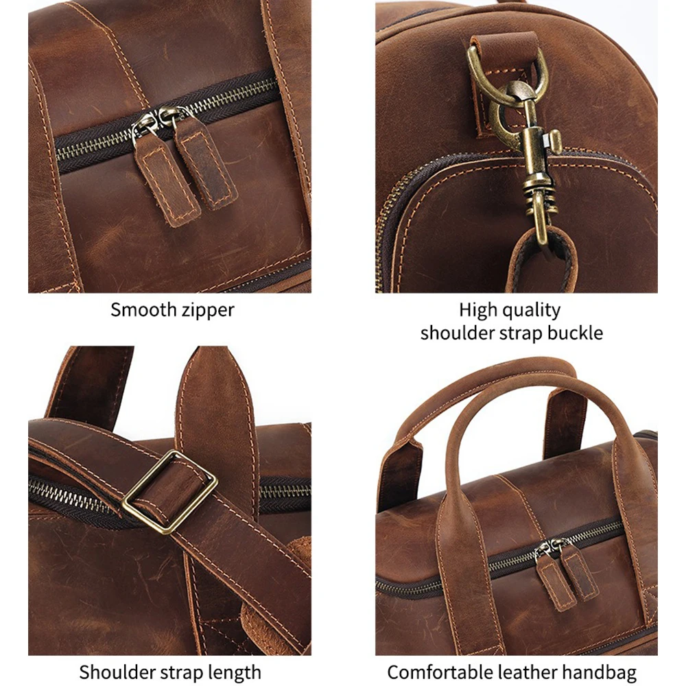 New Fashion Genuine Leather Men's Travel Bag Cowhide Luggage Bag For Man Crazy Horse Leather Crossbody Hand Luggage Shoulder Bag