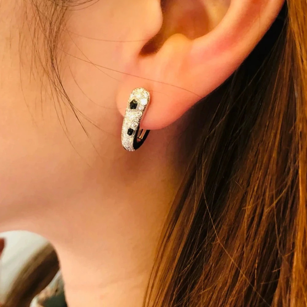 AYJEWELRY Solid 925 Silver Black Enamel Leopard Ring Earrings Womens Jewelry Wholesale 241106
