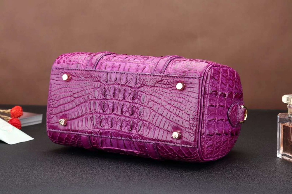 New production purple color 100% genuine crocodile skin leather women shoulder bag alligator head skin women tote cross body bag