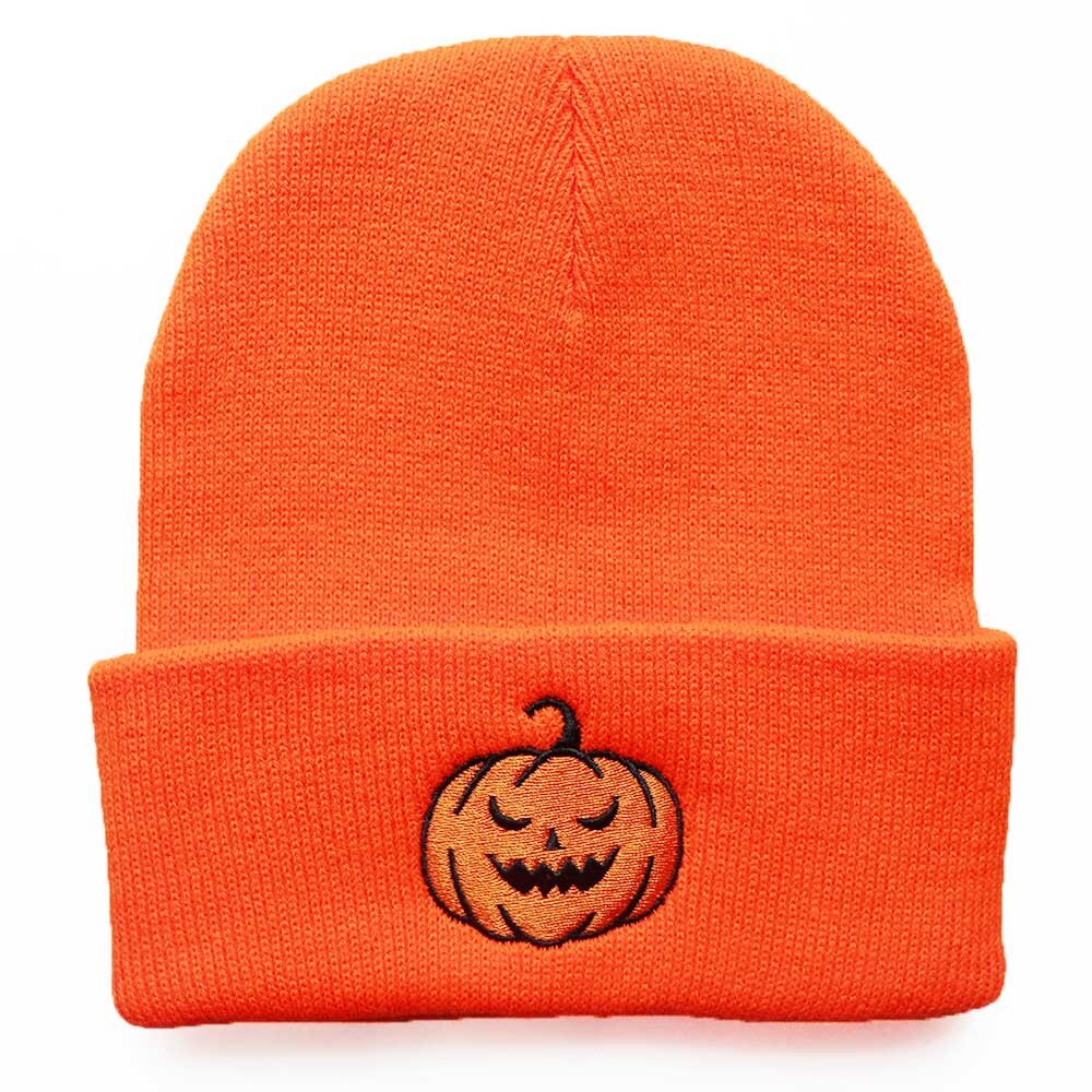 High quality design, Men's and Women's Autumn/Winter New Pumpkin Little Devil Embroidered Knitted Set Warm Cold Hat for