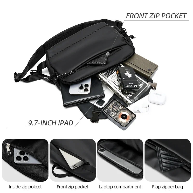Flap Crossbody Bag for Men Waterproof Nylon Messenger with iPad Compartment Unisex Shoulder Traveling Commute Work 241106