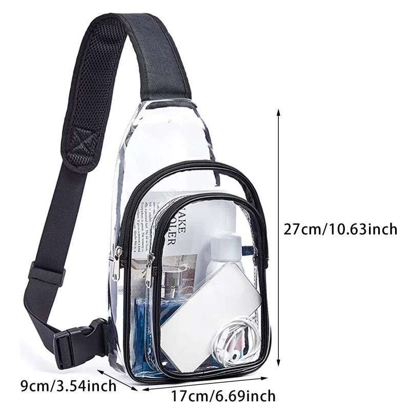 Leisure transparent chest bag womens waterproof transparent PVC cross body travel bag outdoor sports mobile phone sling shoulder bag 241106