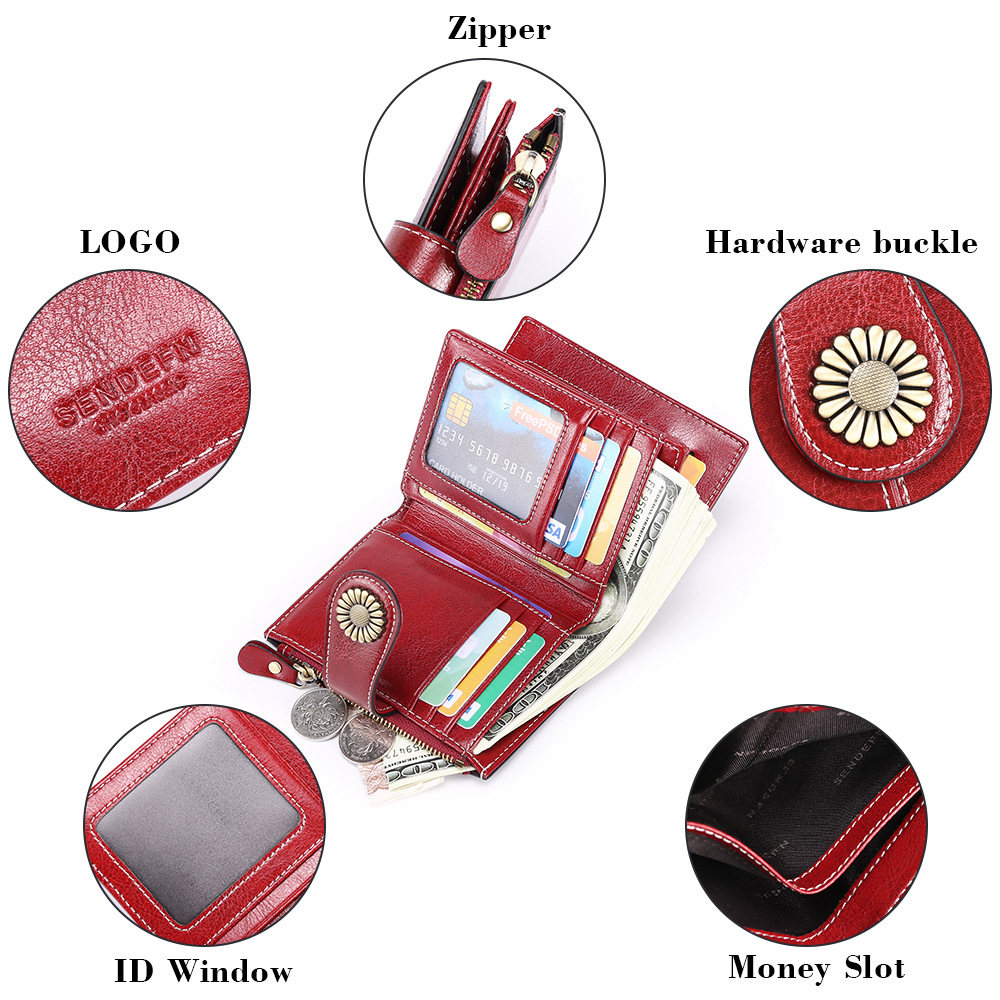 Women's Genuine Leather Wallet Vintage Retro Female RFID Purse Multi Function Lady Coins Bag Trifold Card Holder Gift for Mom