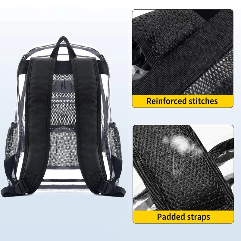 Large capacity womens transparent waterproof PVC backpack unisex student view backpack with reinforced strap 241106