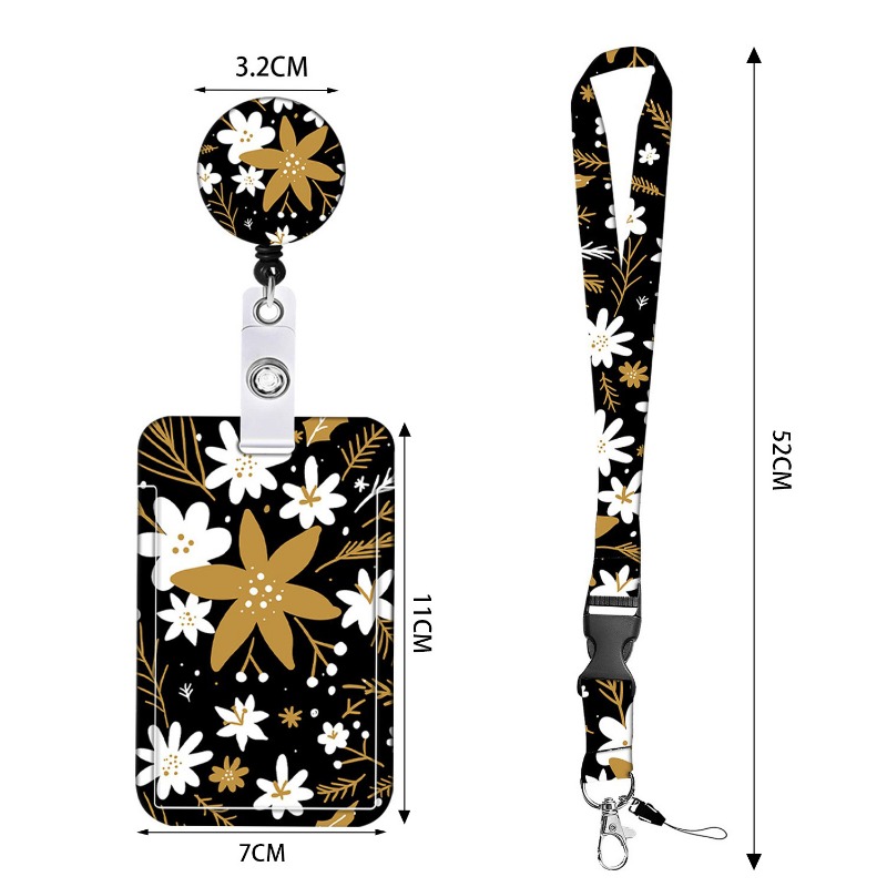 Ladies Girls Flower ID Credit Bank Card Holder Students Bus Card Case Lanyard Child Visit Door Identity Badge Cards Cover Case