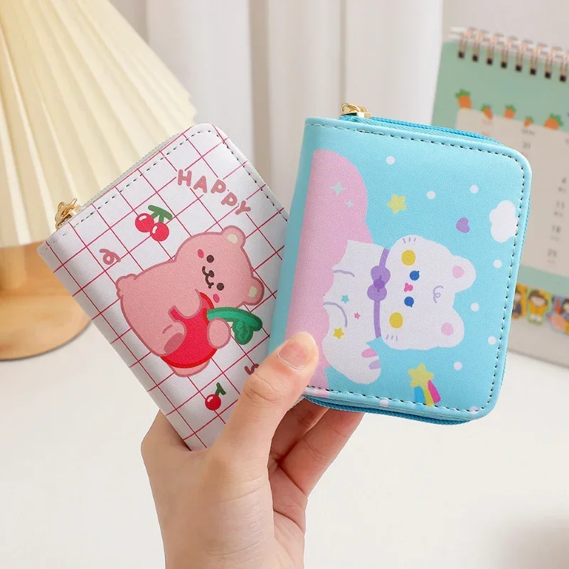 Student Mini Card Coin Purse Cartoon Zipper Kawaii Leather Women Coin Money Bags Fashion ID Business Credit Card Wallet Korean
