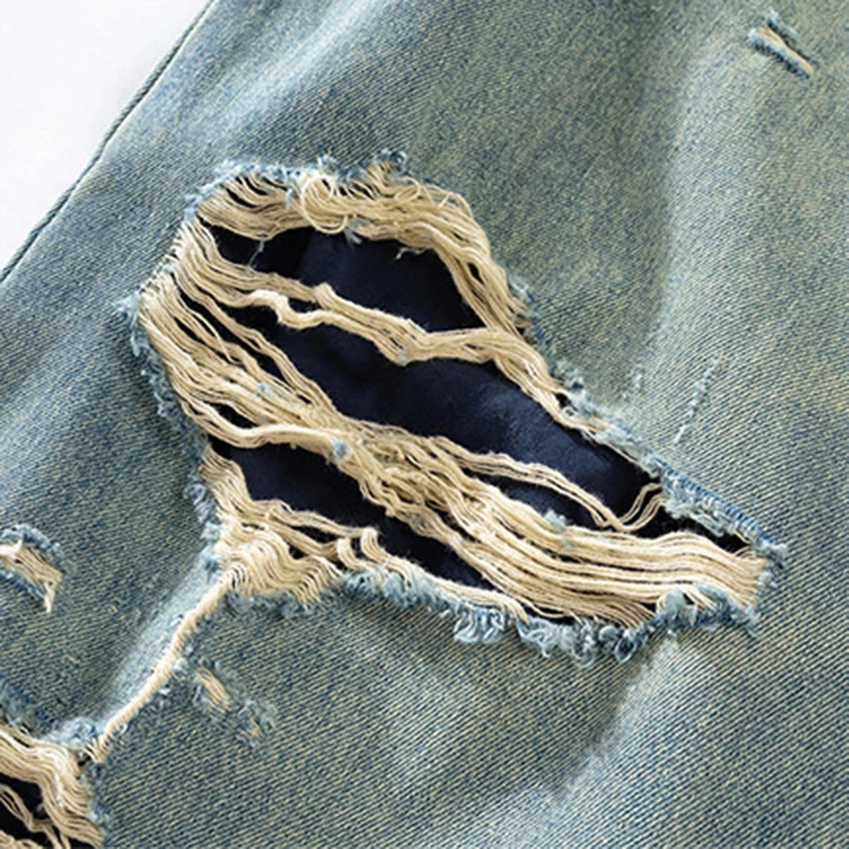 Hip Hop Ripped Jeans Distressed Double Layer Baggy Denim Pants Mens Fashion Streetwear Harajuku Blue 241104