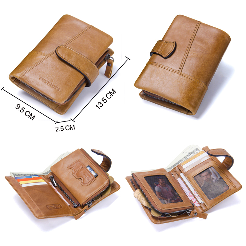 CONTACT'S Retro luxury Genuine Leather Women Men Wallets High Quality Brand Design Zipper Wallet Womens Purses For Card Holders
