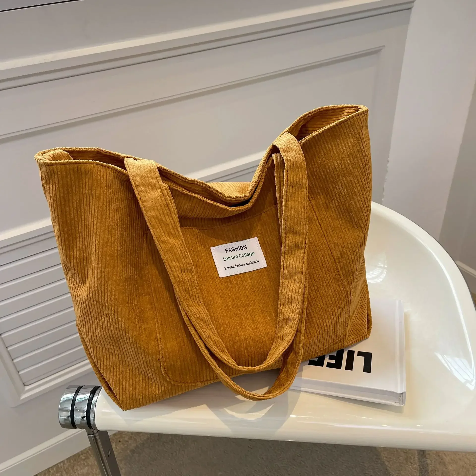 Leisure Corduroy Totes Bag Women's Large Capacity Shoulder Bag Fashion Vintage Solid Color Handbags Large Capacity Shopper Bag