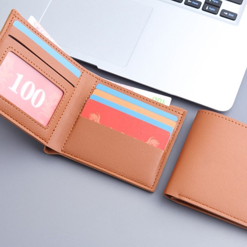 Men Short PU Leather Wallet Simple Solid Color Thin Male Credit Card Holder