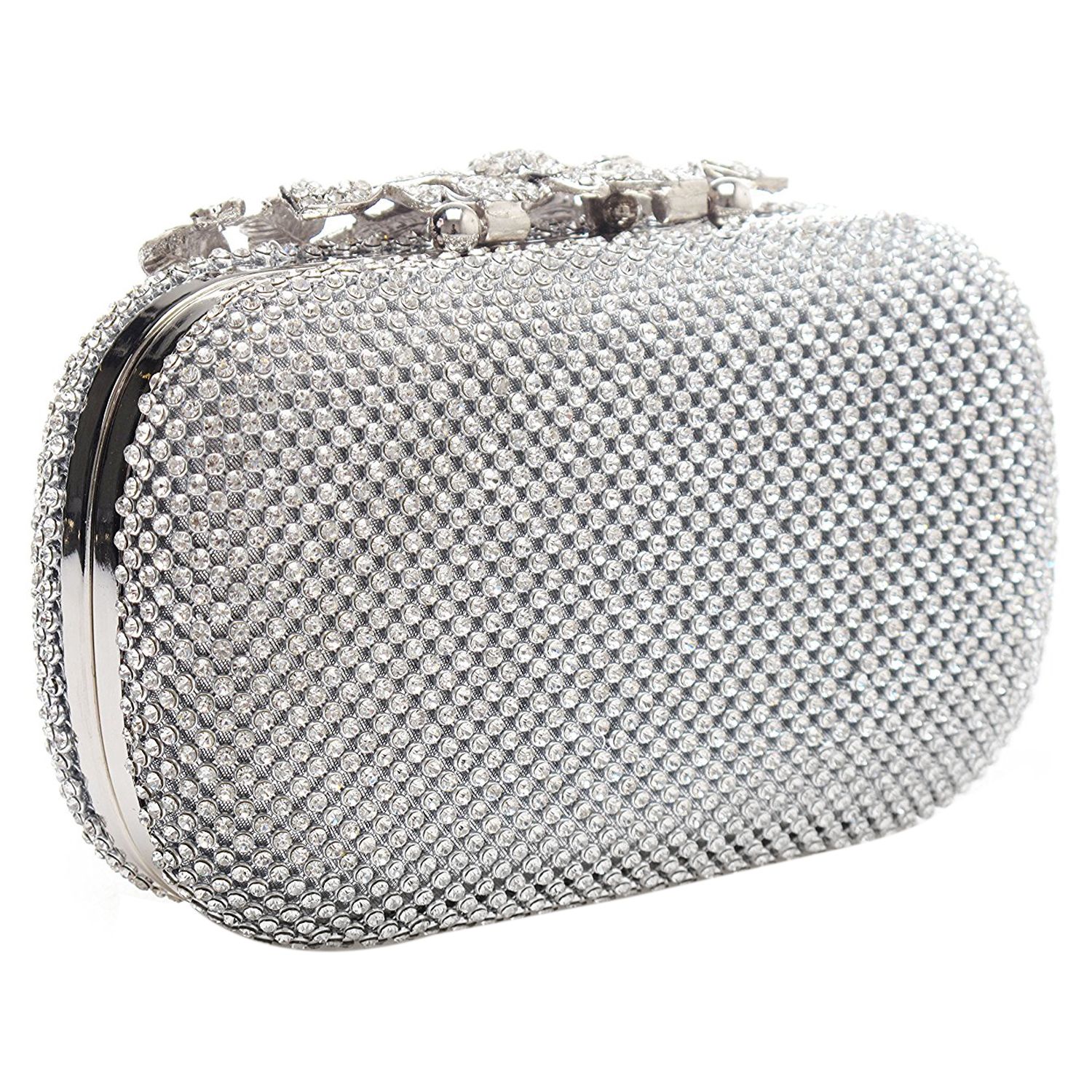 2018 new Fashion and high quality Boutique Unique Clasp Silver Diamante Crystal Diamond Evening bag Clutch Purse Party Bridal
