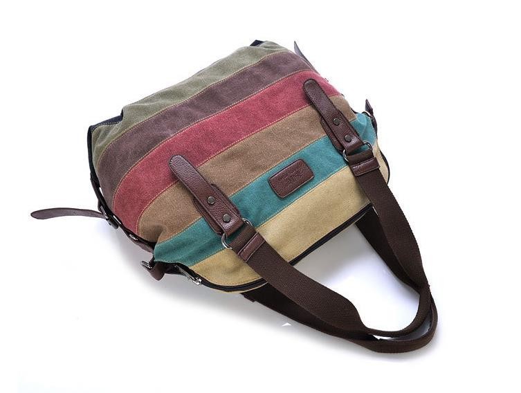 Canvas Totes Striped Womens Handbag 2021 Patchwork Rainbow Shoulder Bag Fashion Female Casual Crossbody Bag Sac A Main