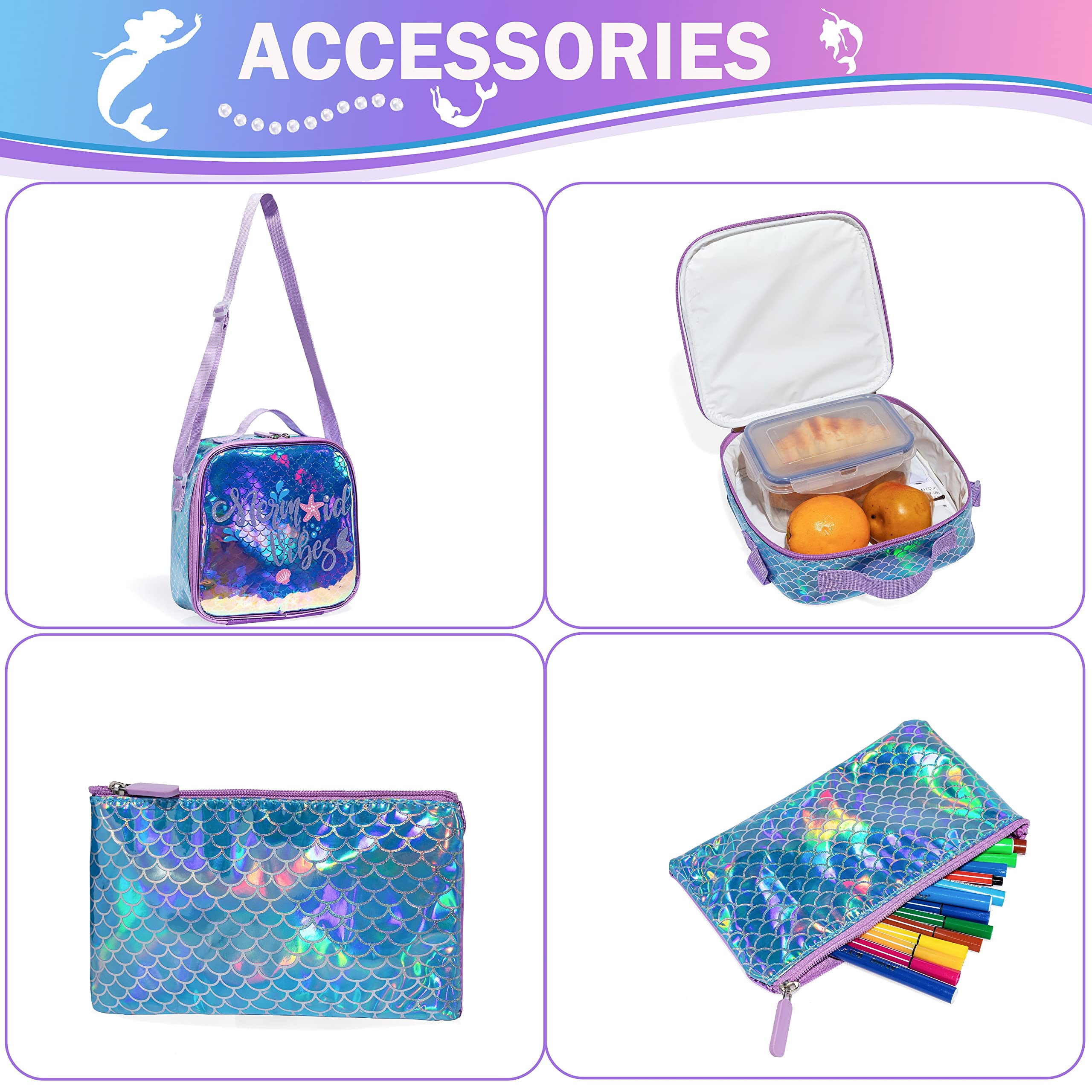 Backpack for Gilrs School Backpacks with Lunch Box for Elementary Kindergarten Student Cute Kids Bookbag for Girls