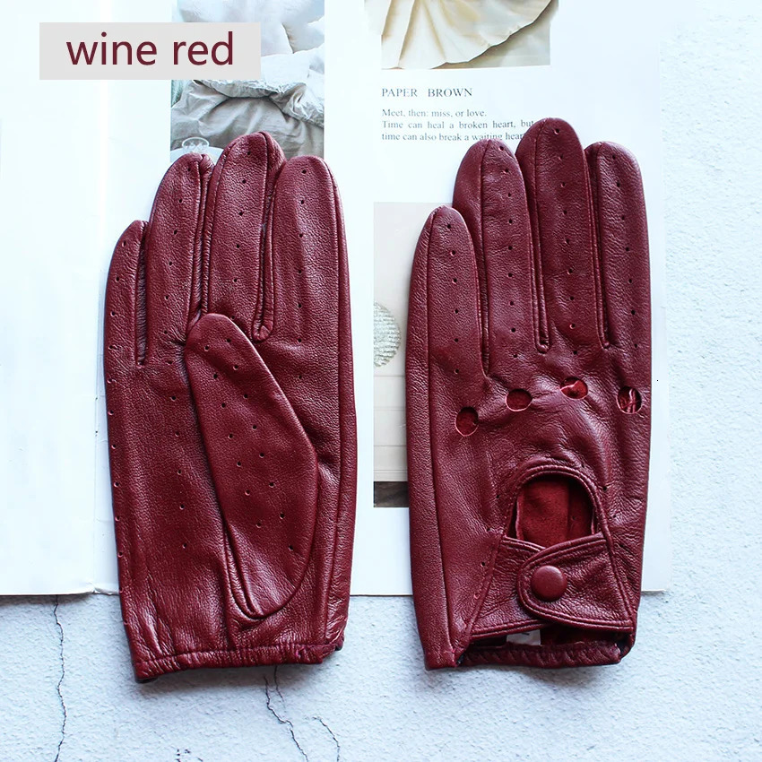 100% genuine leather driving gloves for women single-layer thin fashionable hollow breathable short spring and summer driving gloves 241106